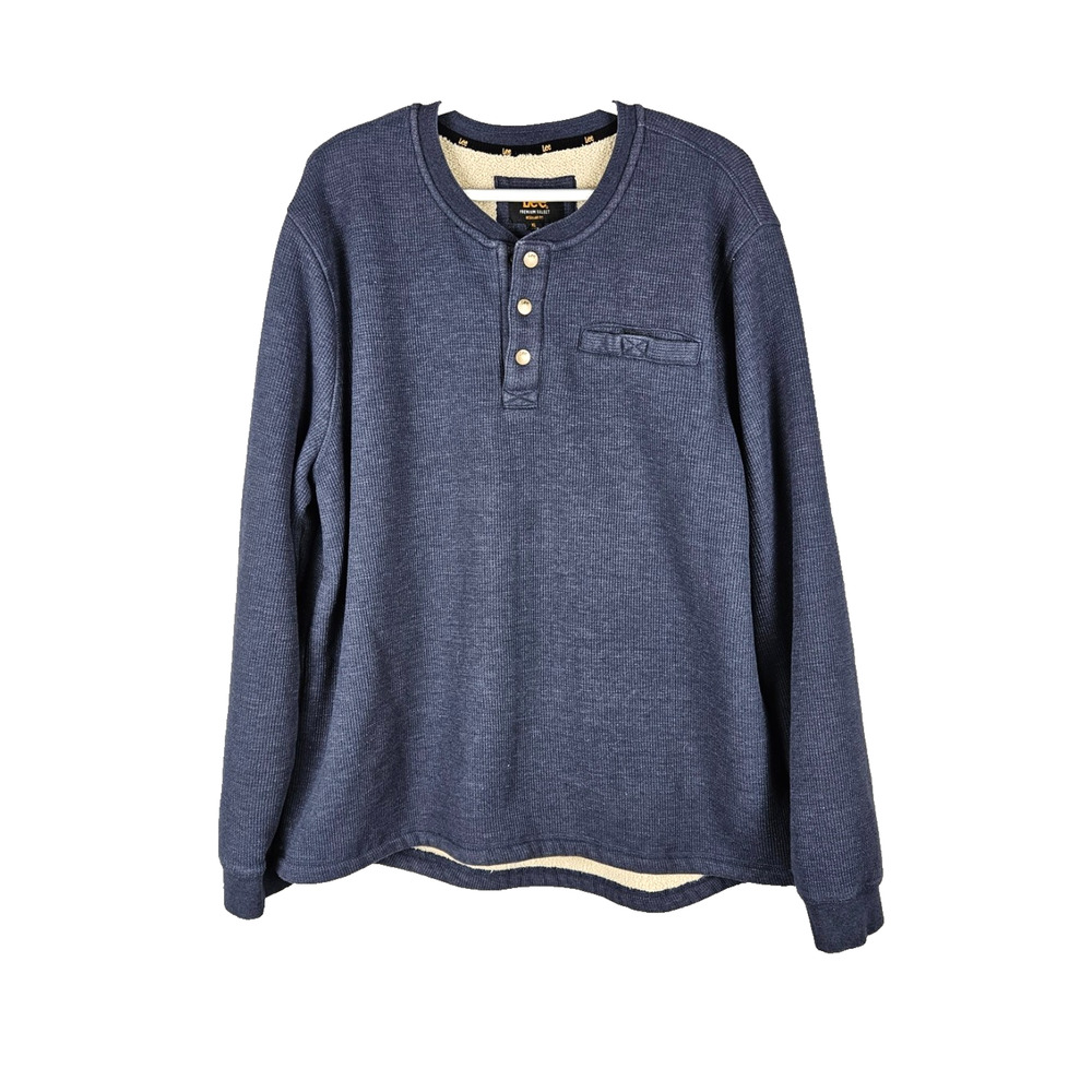 Lee Premium Sherpa Lined Thermal Waffle Shirt Mens Size XL Blue Sweater Work
